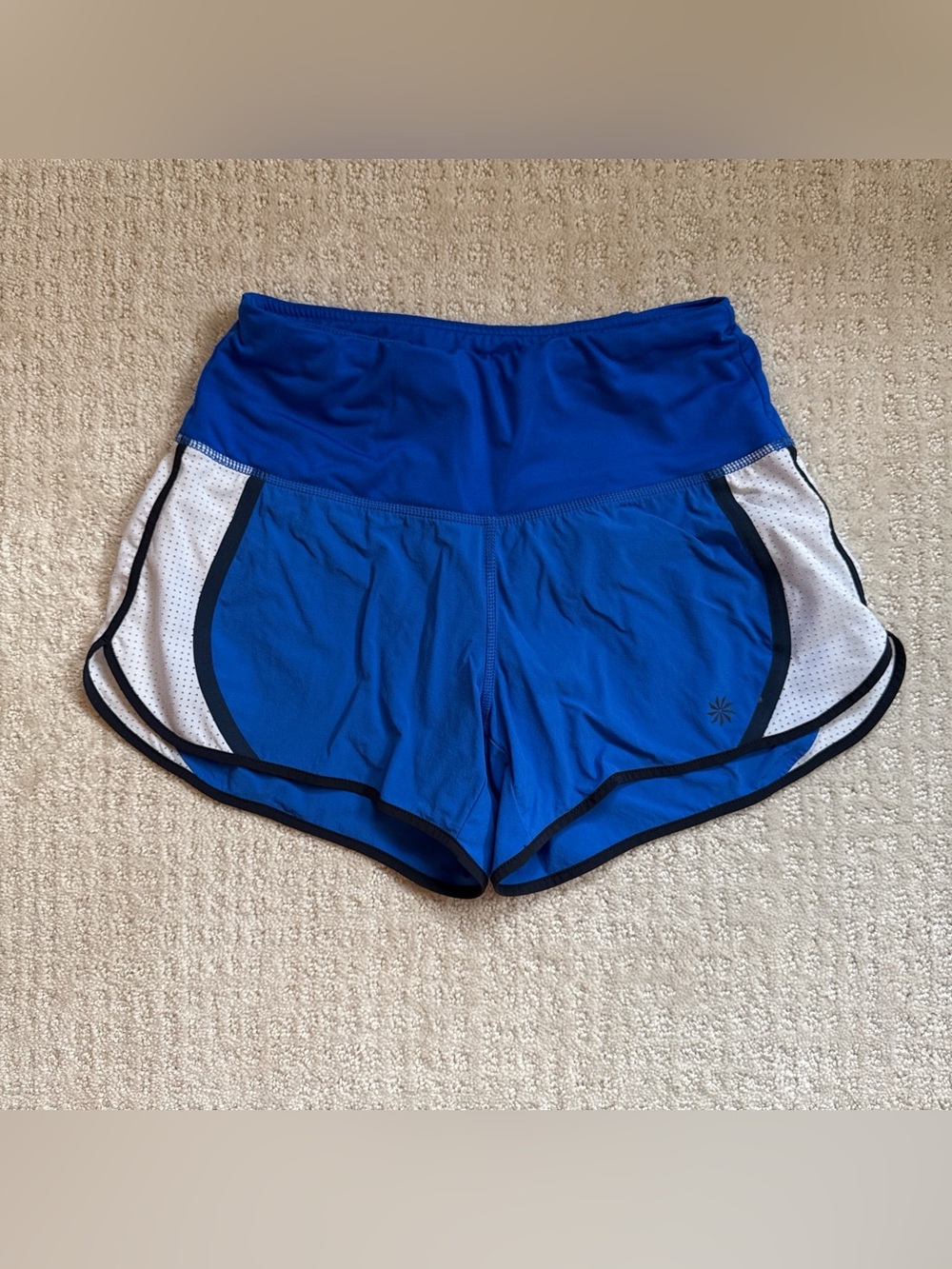 Athleta Royal Blue High-Rise Athletic Shorts with White Mesh